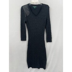 Lauren Ralph Lauren Cable Knit Sweater Dress Womens Size M Gray V-Neck Pencil